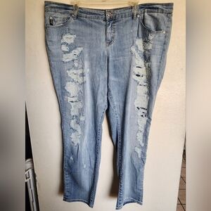 Torrid Premium Light Blue Distressed Straight-Leg/Boyfriend Jeans